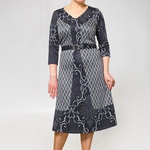 MIDI BELTED DRESS 3/4 SLEEVE MADE IN EUROPE M US 8